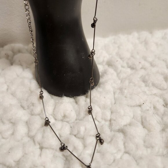 Delicate Black Costume Necklace – Smoky Black Beads, 16” Chain - Picture 4 of 10